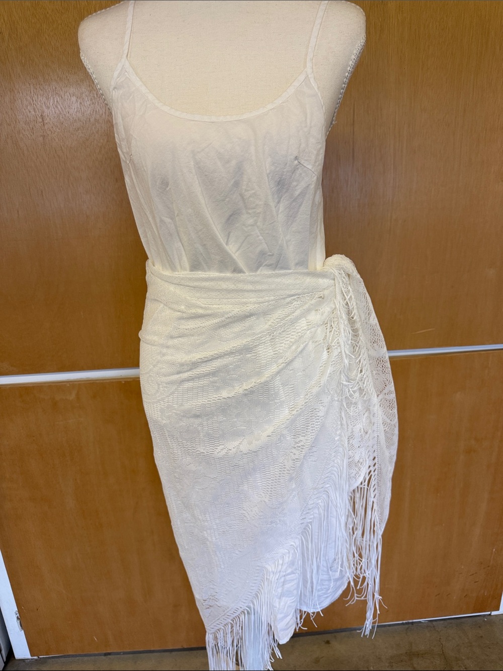 Vintage Cream Fringe Wrap Midi Dress